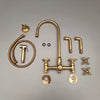 Unlacquered Brass Wall Mount Kitchen Faucet with Sprayer – Cross Handles, 8" Spout