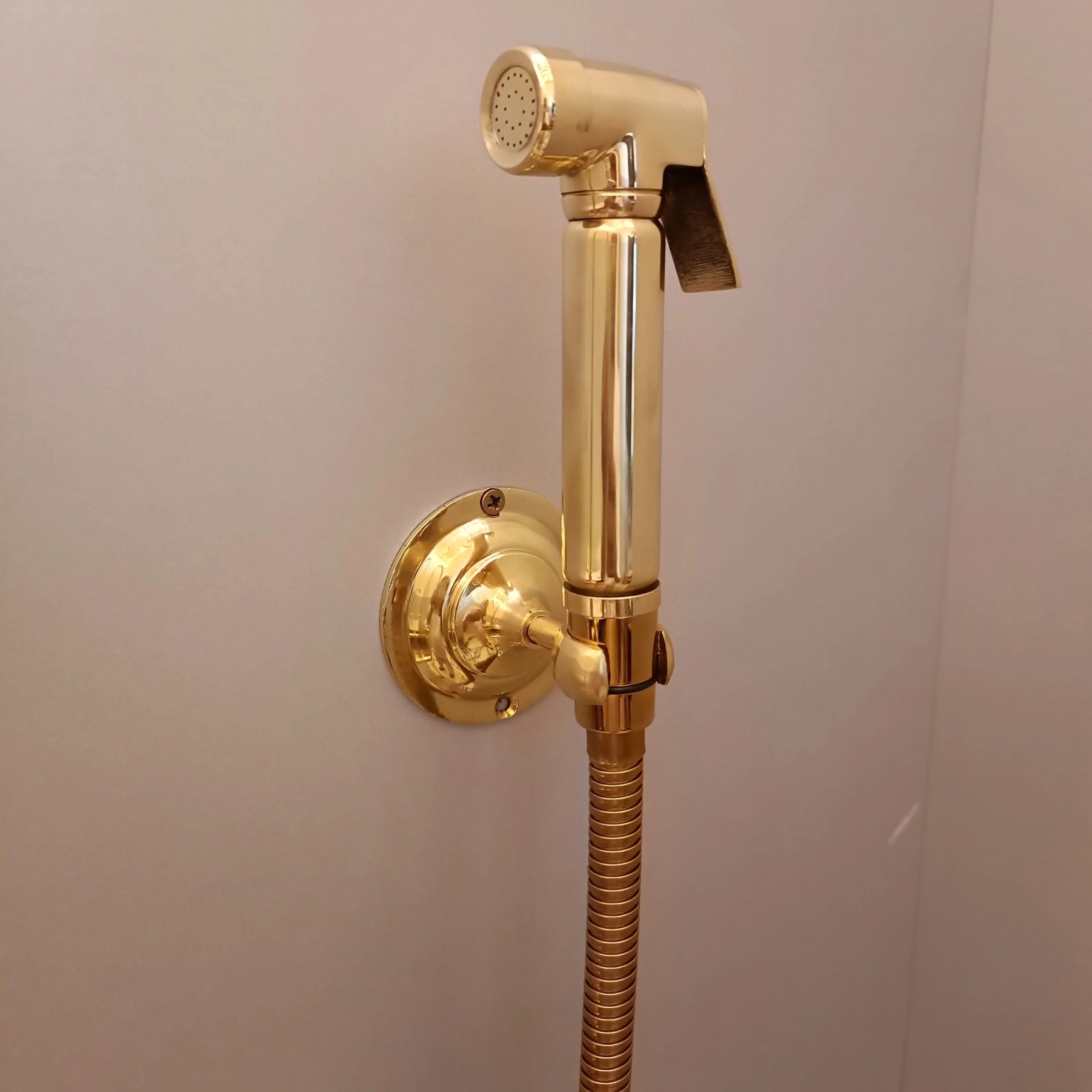 Unlacquered Brass Wall Mount Kitchen Faucet with Sprayer – Cross Handles, 8" Spout