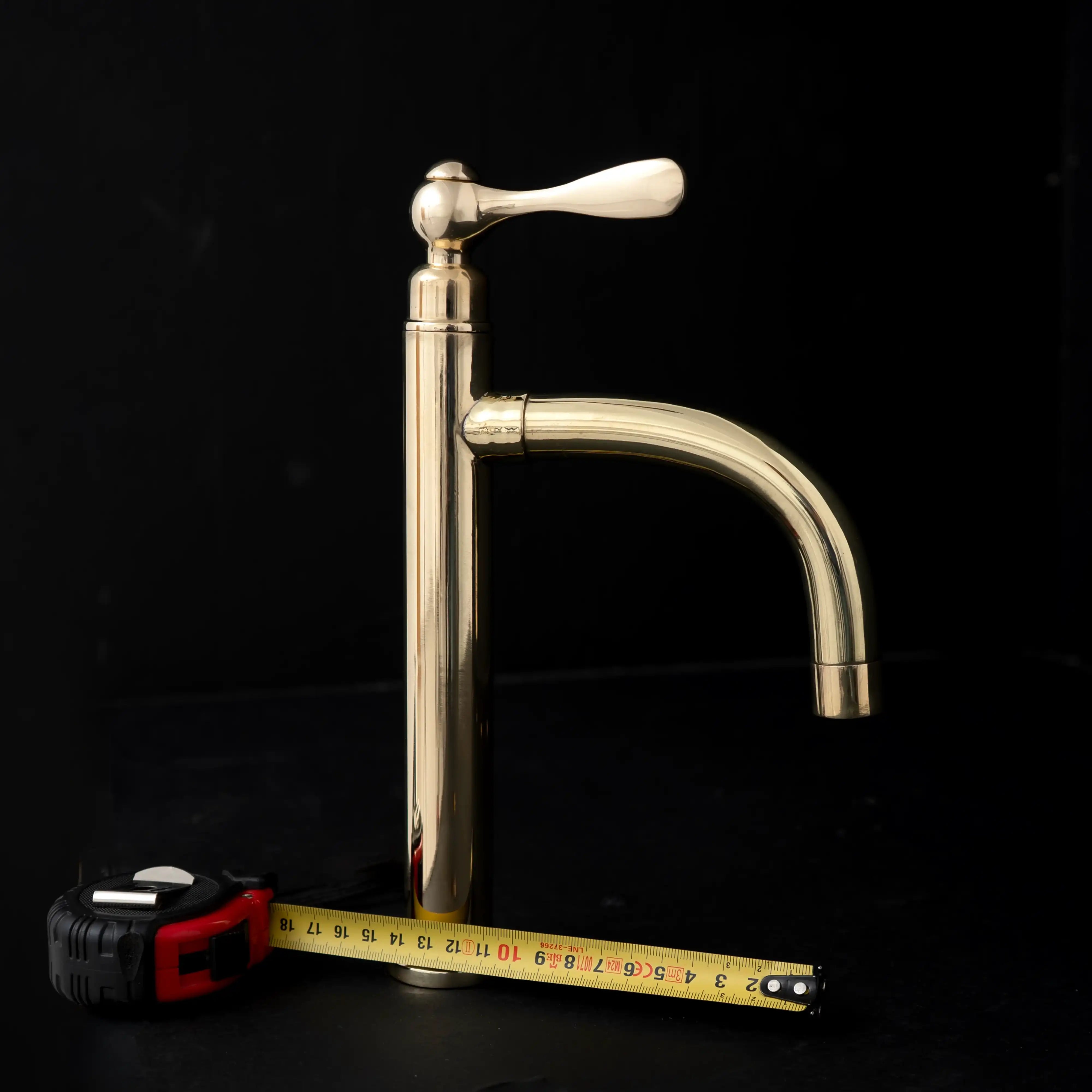 Unlacquered Brass Vessel Sink Faucet – Tall Single Hole, Cross or Lever Handle