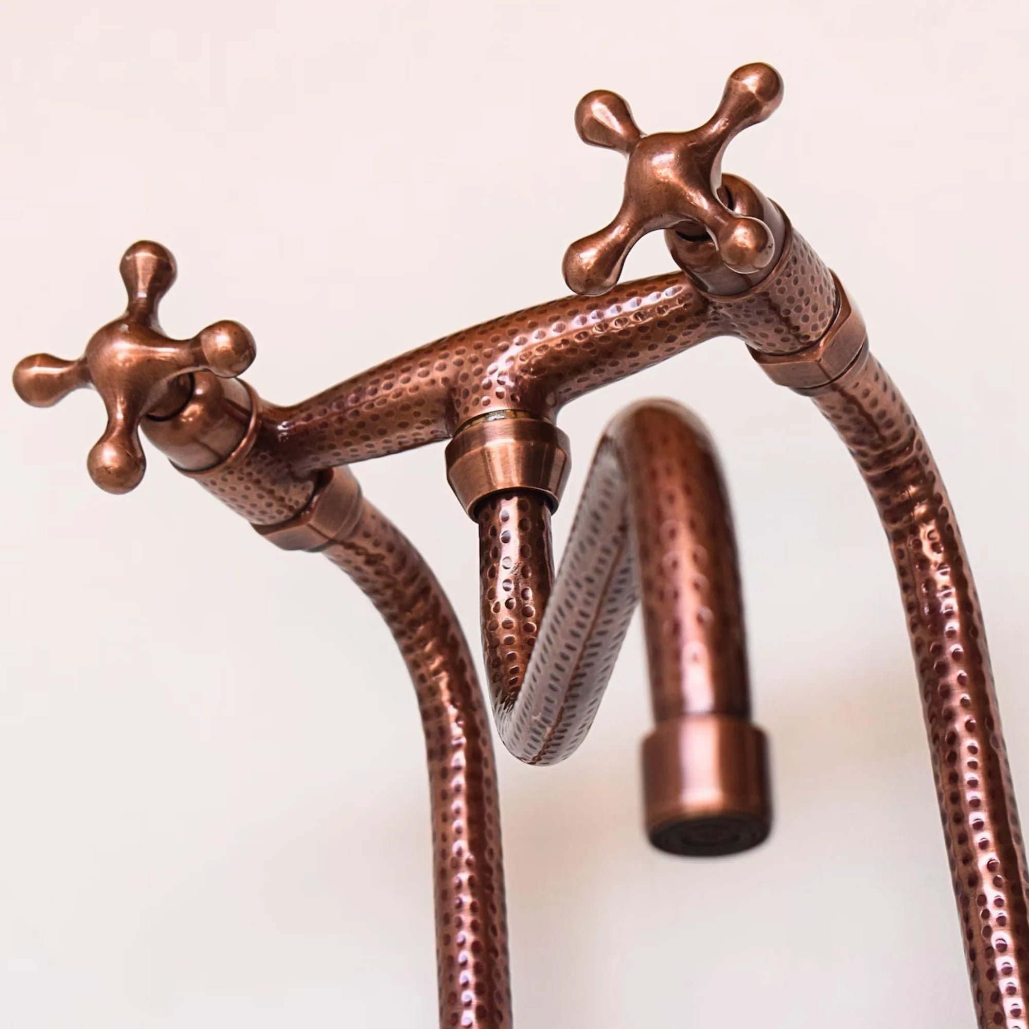 Hammered Copper Bridge Kitchen Faucet – Long Legs, 6" Spread, 15" Height