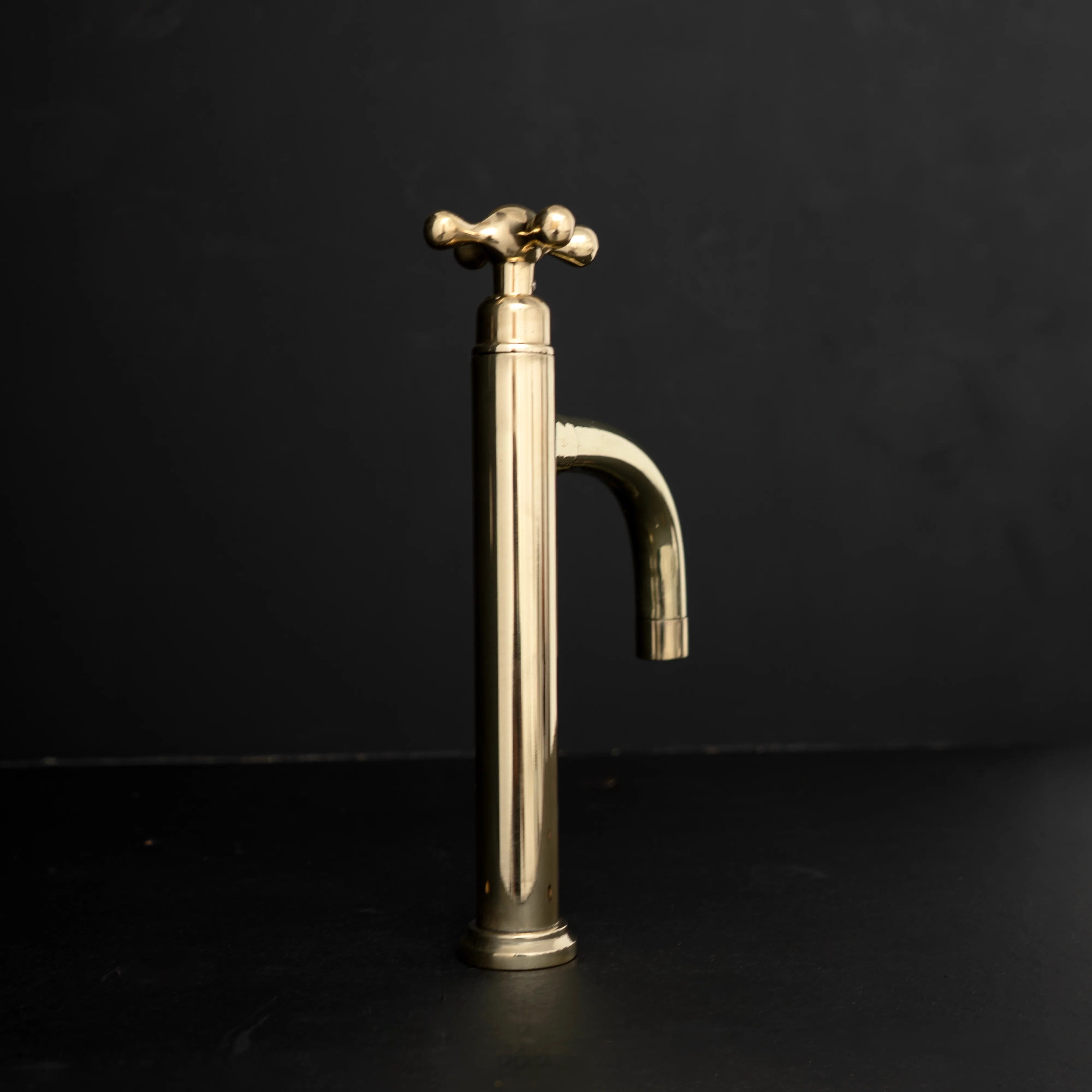 Unlacquered Brass Vessel Sink Faucet – Tall Single Hole, Cross or Lever Handle