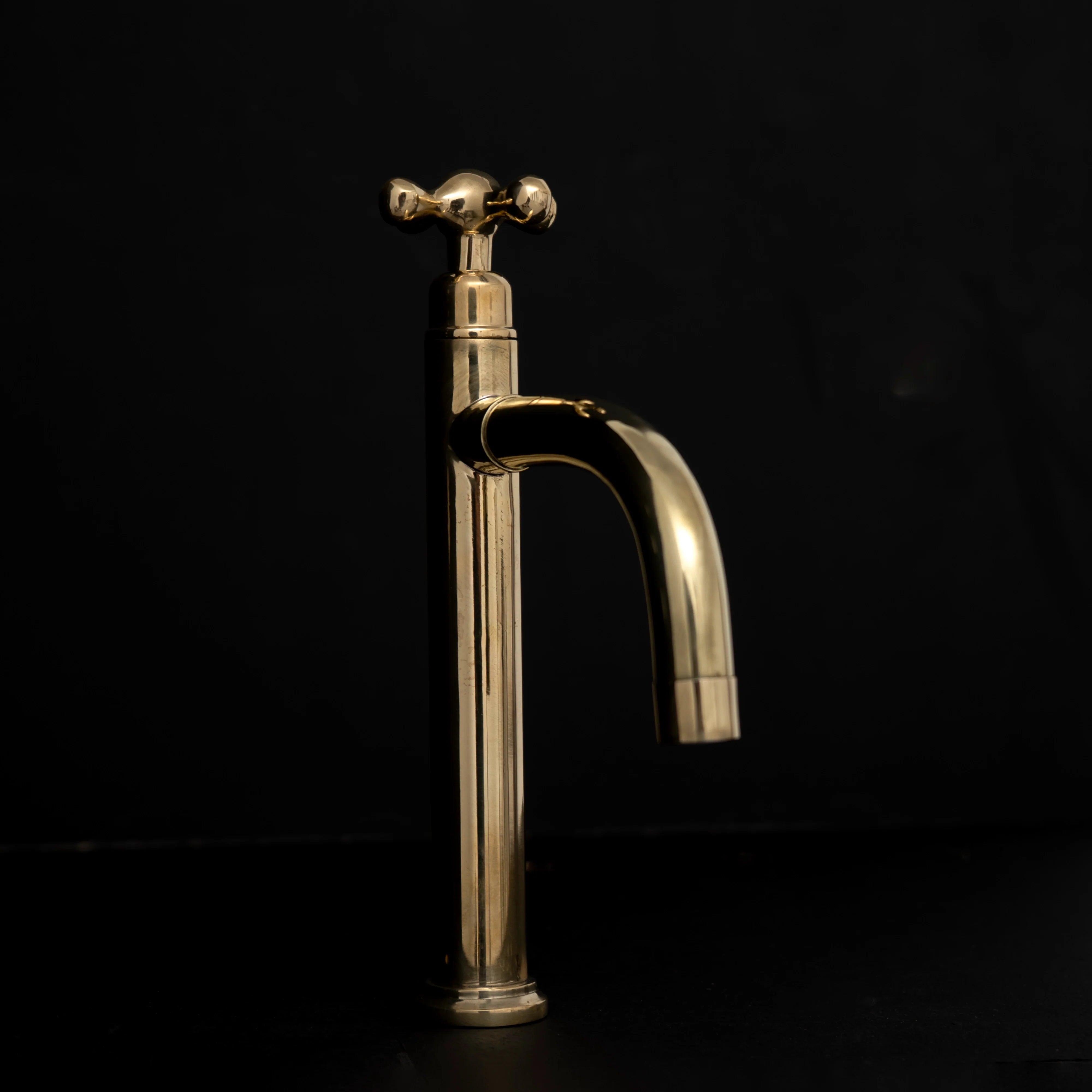 Unlacquered Brass Vessel Sink Faucet – Tall Single Hole, Cross or Lever Handle