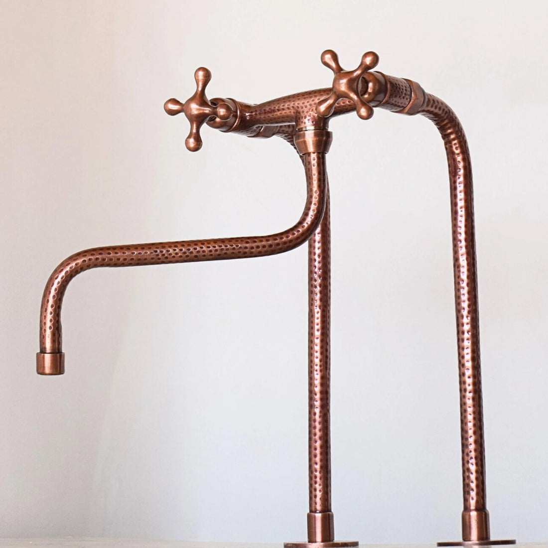 Hammered Copper Bridge Kitchen Faucet – Long Legs, 6" Spread, 15" Height