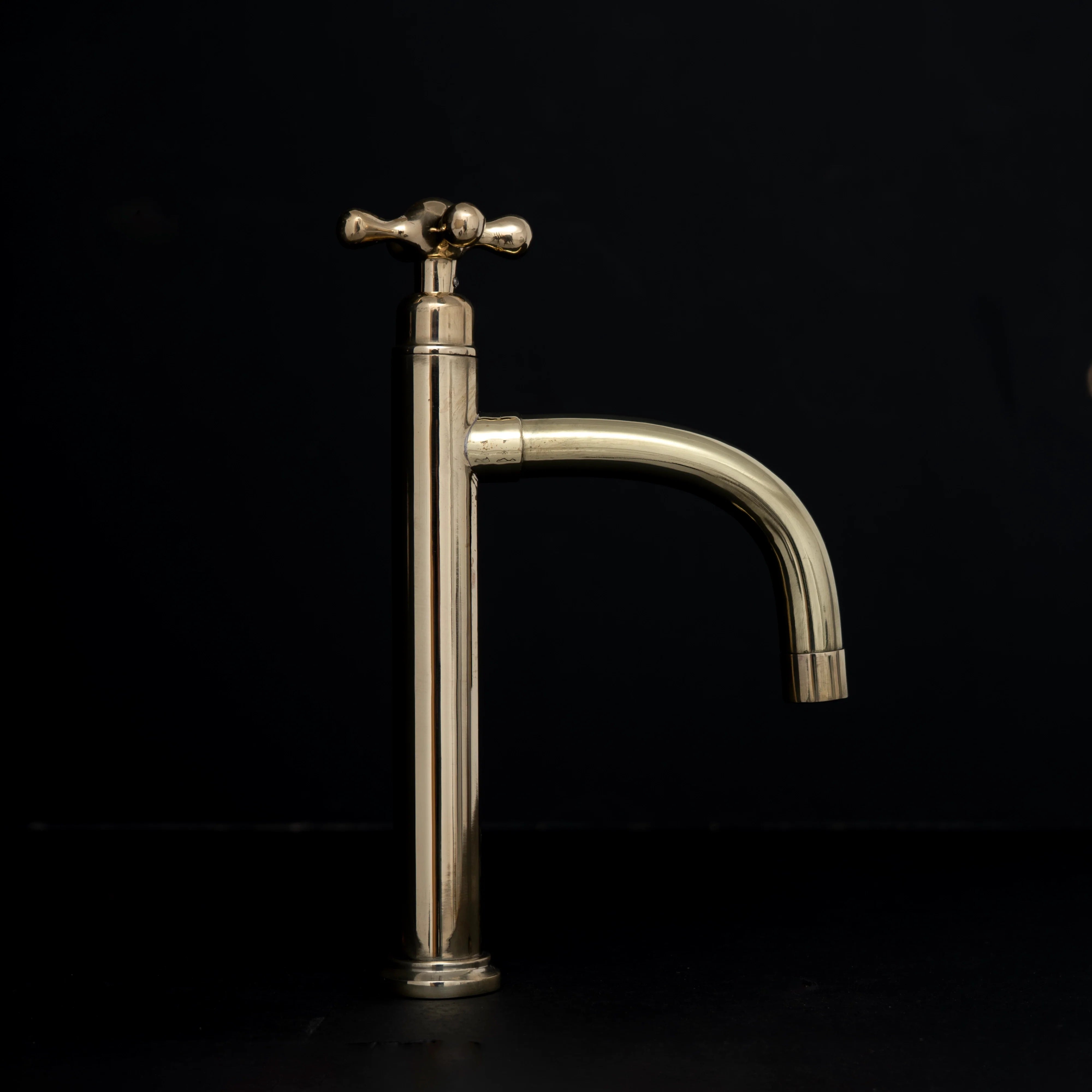 Unlacquered Brass Vessel Sink Faucet – Tall Single Hole, Cross or Lever Handle
