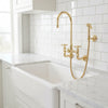 Unlacquered Brass Wall Mount Kitchen Faucet with Sprayer – Cross Handles, 8" Spout