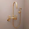 Unlacquered Brass Wall Mount Kitchen Faucet with Sprayer – Cross Handles, 8" Spout