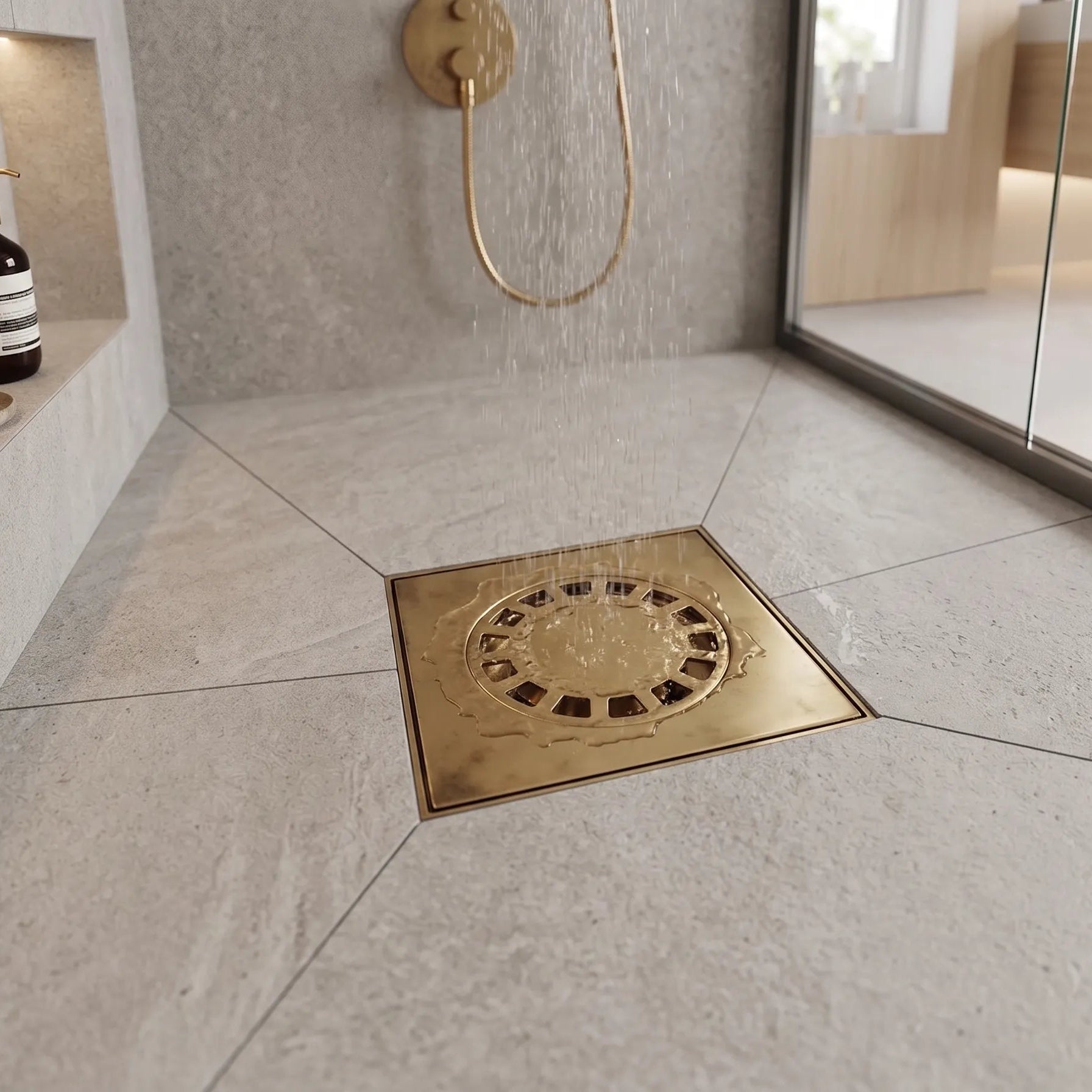 Unlacquered Brass Square Shower Drain – Removable Cover, 3 Sizes