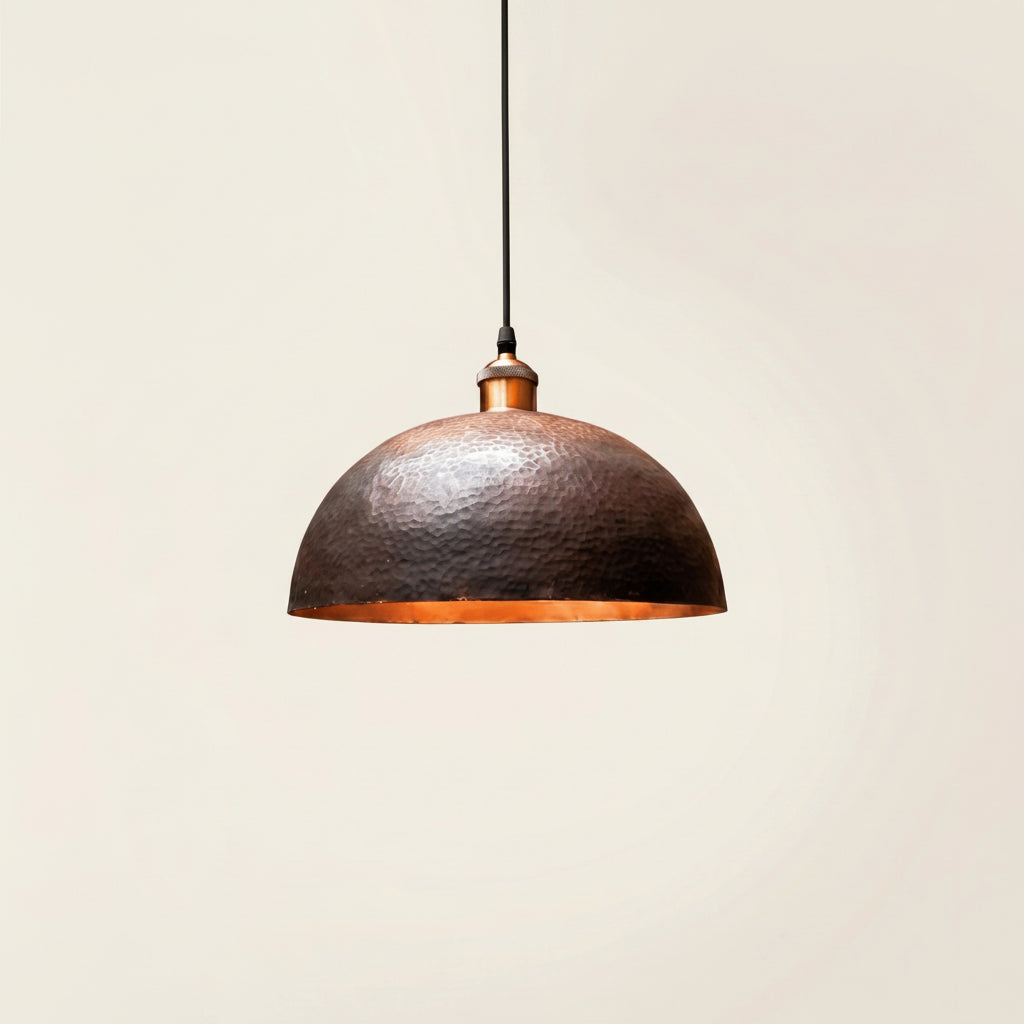 Hammered Copper Pendant Light – Aged Patina, 4 Sizes, E26/E27, Dimmable