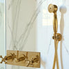 Unlacquered Brass Rain Shower System – 8" Head, Cross Handles, Handheld Sprayer | Solid Brass