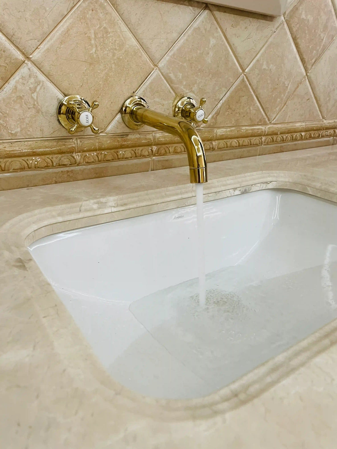 Arcadia Unlacquered Brass Wall Mounted Faucet – Cross Handles, 8" Spout