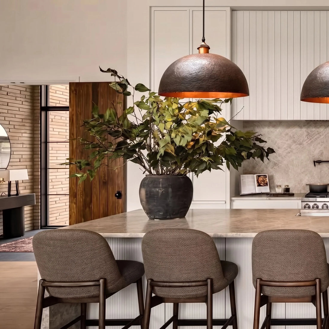 Hammered Copper Pendant Light – Aged Patina, 4 Sizes, E26/E27, Dimmable