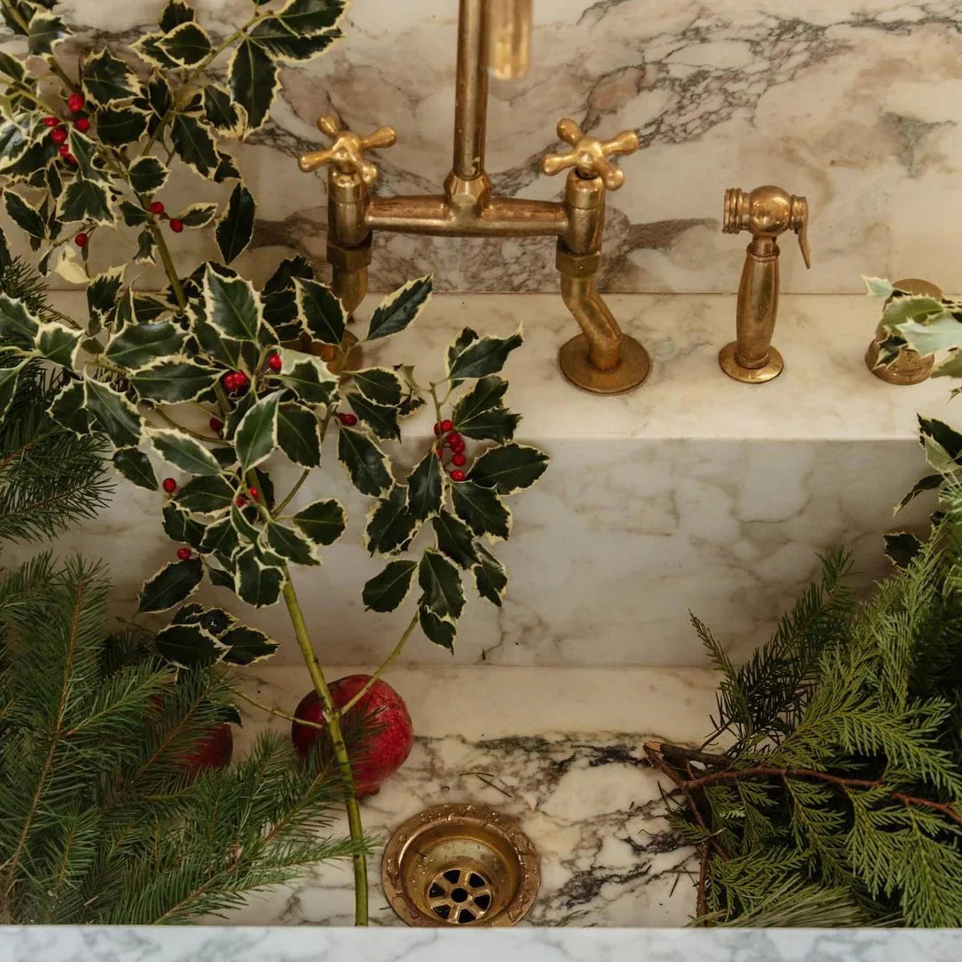 Unlacquered Brass Gooseneck Kitchen Faucet – Bridge, Cross Handles, 6" or 8" Spread