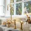 Antique Unlacquered Brass Bridge Kitchen Faucet – 6" or 8" Spread, Optional Sprayer