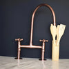 Antique Copper Kitchen Faucet – Solid Brass Bridge, 17" Height, 10" Reach