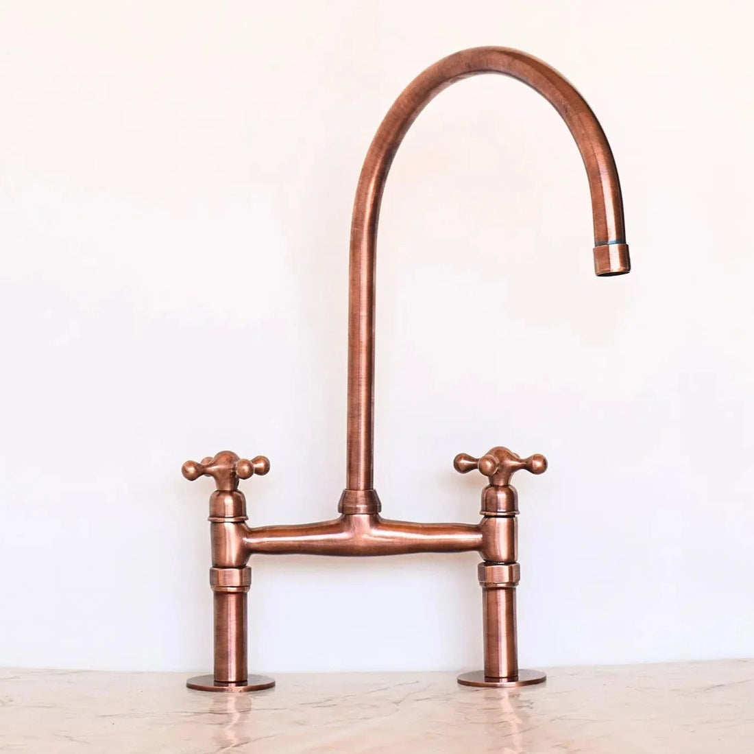 Antique Copper Kitchen Faucet – Solid Brass Bridge, 17" Height, 10" Reach