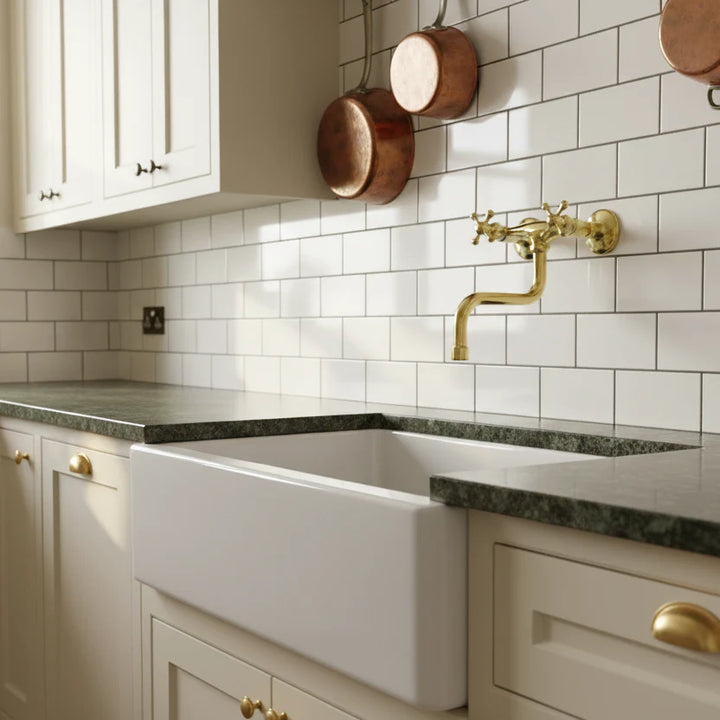 Unlacquered Brass Wall Mount Kitchen Faucet - 6" & 8" Spread
