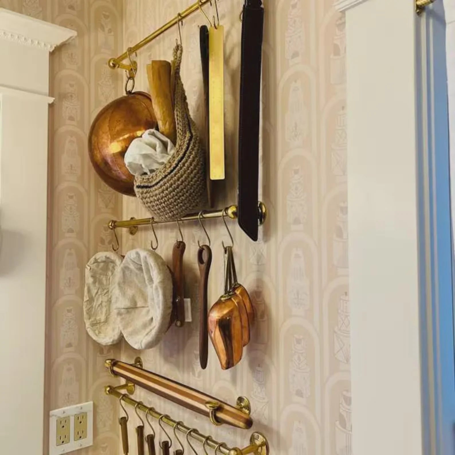 Unlacquered Brass Kitchen Rail – Pot Holder, Oven Mitt & Towel Rack