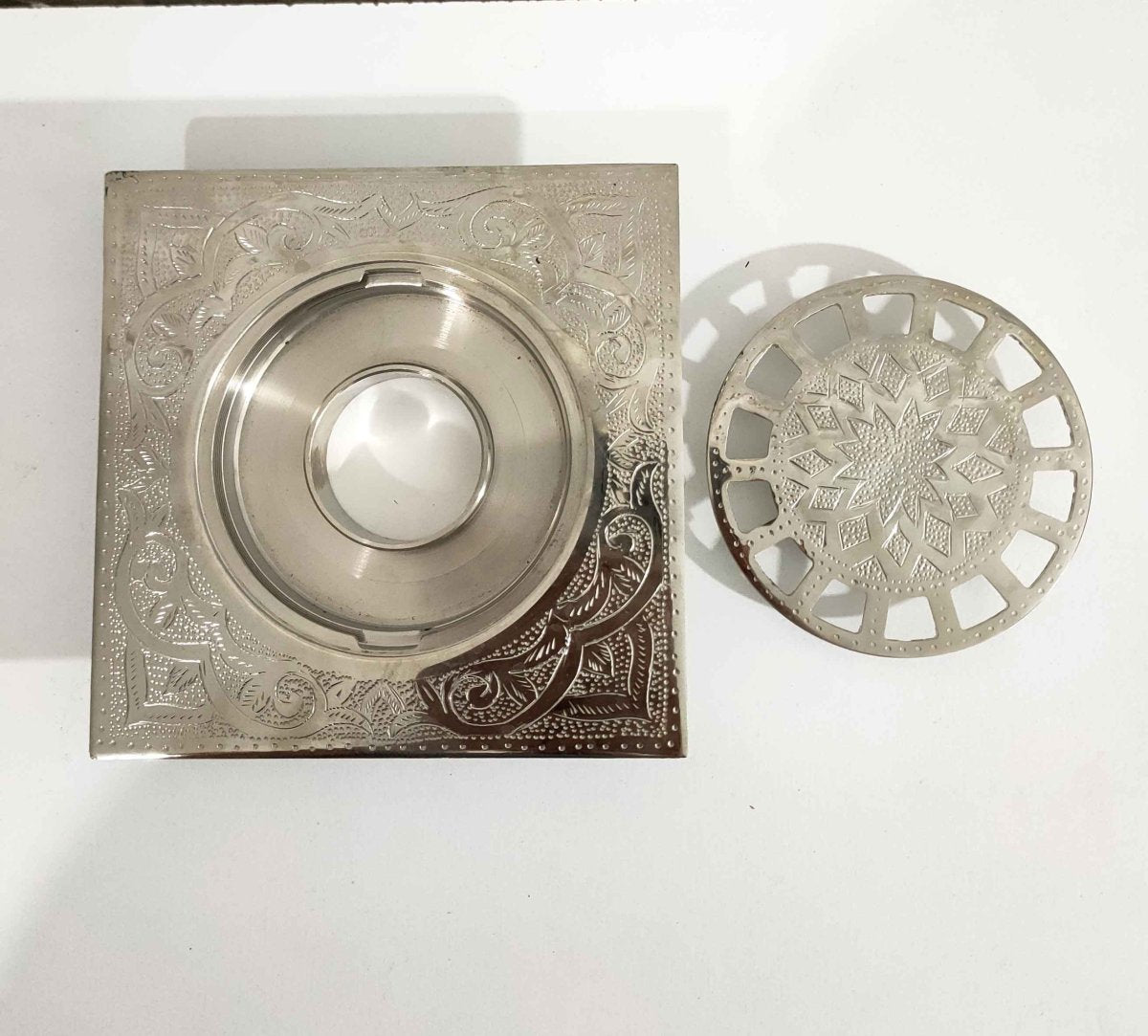 Engraved Silver Floor drain - The House Of Brass