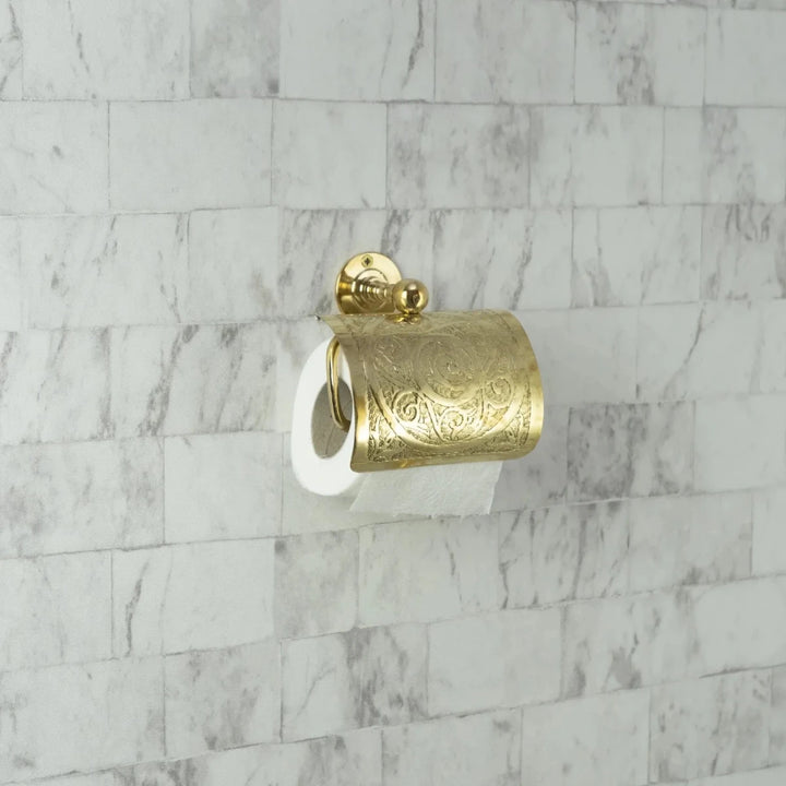 Engraved Solid Brass Toilet Paper Holder – Wall Mounted Unlacquered Brass Bathroom Accessory - The House Of Brass