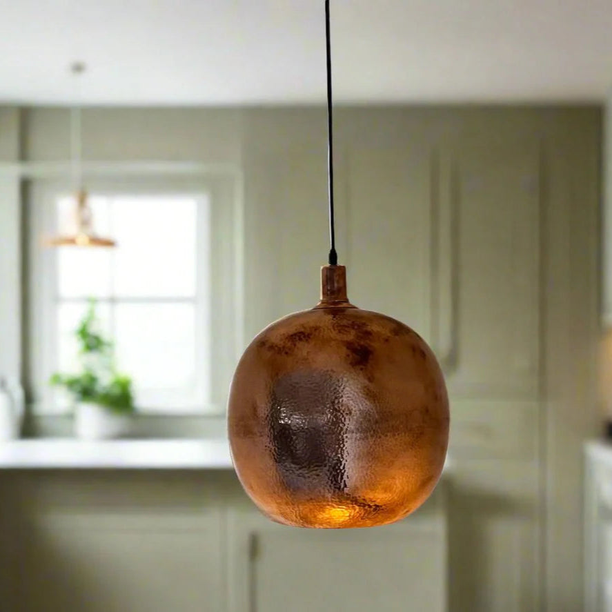Hand-Hammered Solid Copper Pendant Light – Dome Design in Custom Sizes