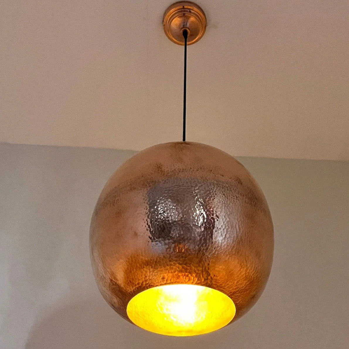 Hand-Hammered Copper Pendant Light – Dome Style
