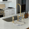 Unlacquered Brass Bridge Kitchen Faucet – Linear Legs, 2-Hole, 18" Height | 100% Solid Brass