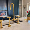 Unlacquered Brass Kitchen Faucet – Handcrafted Bridge Faucet with Cross Handles, 10" Spout | Solid Brass