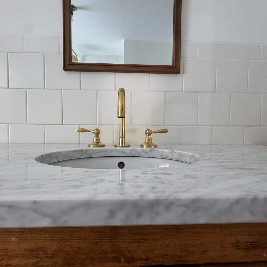 Unlacquered Brass Widespread Bathroom Faucet – 3-Hole, Dual Handles