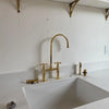 Unlacquered Brass Kitchen Faucet – Handcrafted Bridge Faucet with Cross Handles, 10" Spout | Solid Brass