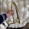 Unlacquered Brass Kitchen Faucet – Handcrafted Bridge Faucet with Cross Handles, 10" Spout | Solid Brass