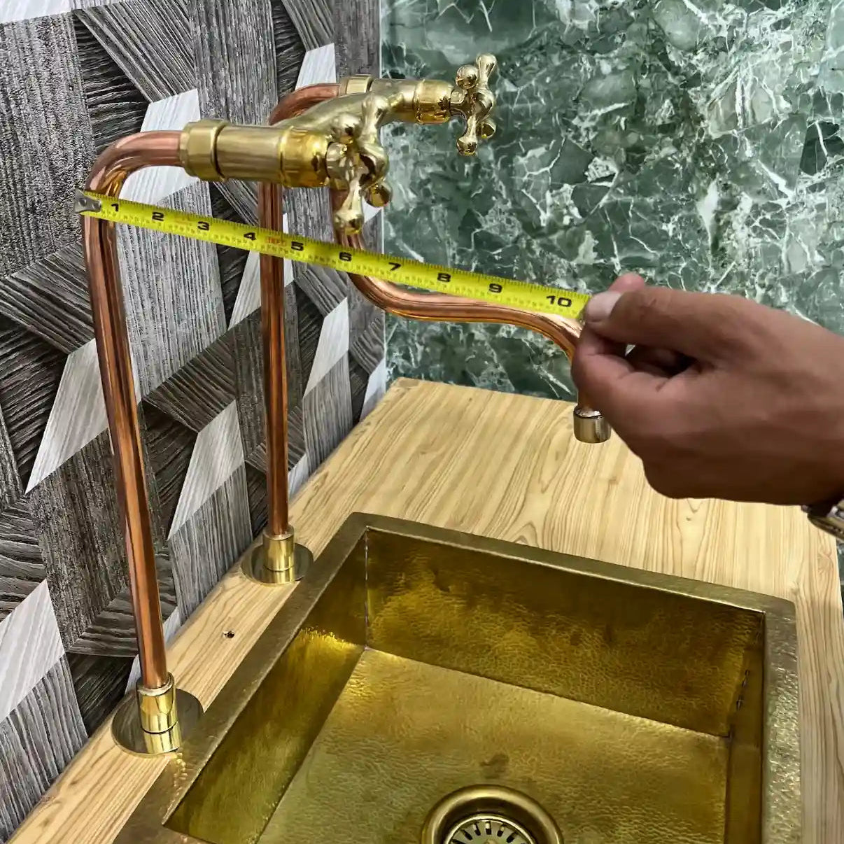 Unlacquered Brass & Solid Copper Antique Kitchen Faucet – Bridge Faucet with Long Legs & Cross Handles