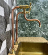 Unlacquered Brass & Solid Copper Antique Kitchen Faucet – Bridge Faucet with Long Legs & Cross Handles