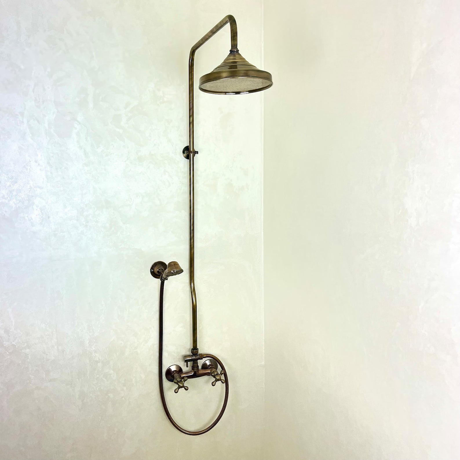 Victorian Style Shower Set with Handheld and Showerhead - Bronze Finish - 8” Round Rainfall Showerhead