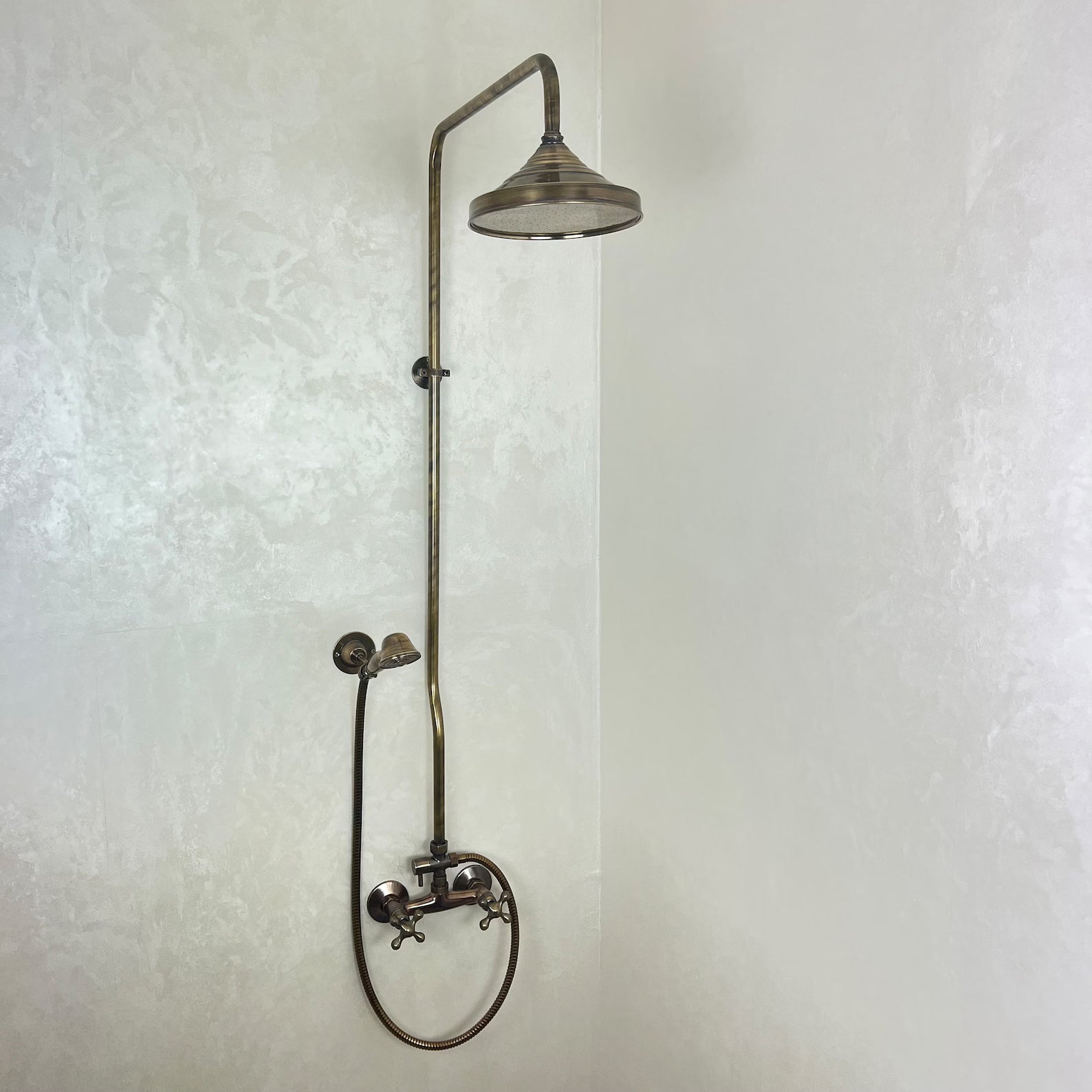 Victorian Style Shower Set with Handheld and Showerhead - Bronze Finish - 8” Round Rainfall Showerhead