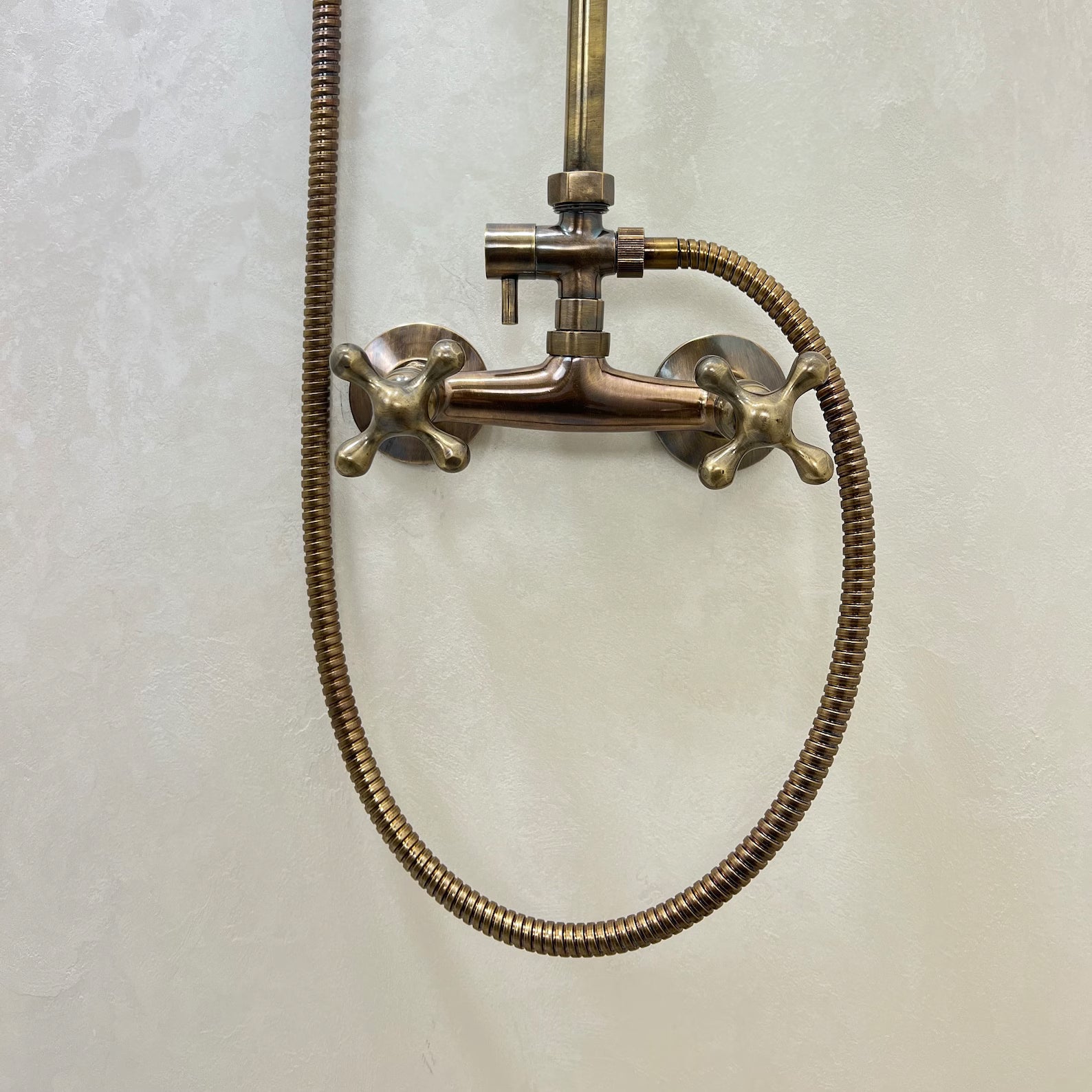 Victorian Style Shower Set with Handheld and Showerhead - Bronze Finish - 8” Round Rainfall Showerhead