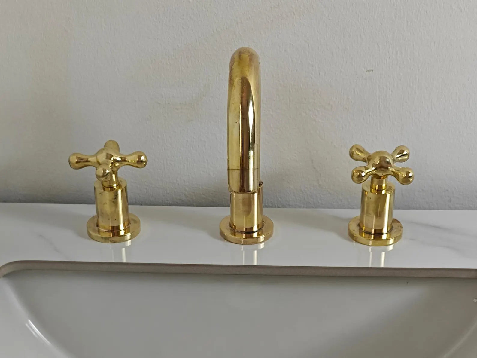 Unlacquered Brass Vanity Faucet – 3 Hole Deck Mount, 5.5" Spout | Solid Brass