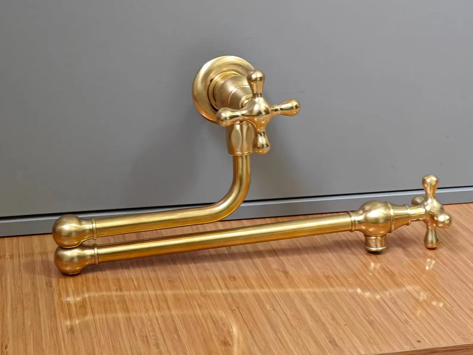 Unlacquered Solid Brass Pot Filler Faucet: Wall-Mounted Folding Kitchen Fixture