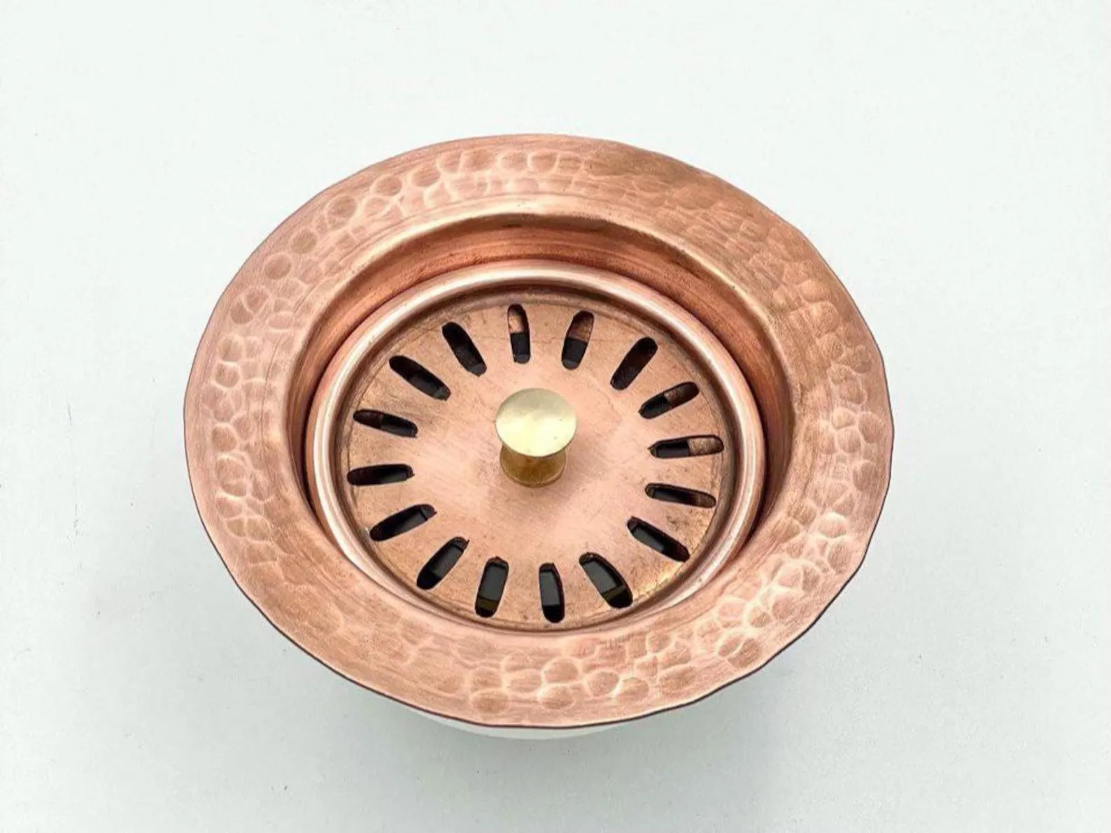 Copper Finish Brass Kitchen Sink Drain: Farmhouse Basket Strainer, 3.5"
