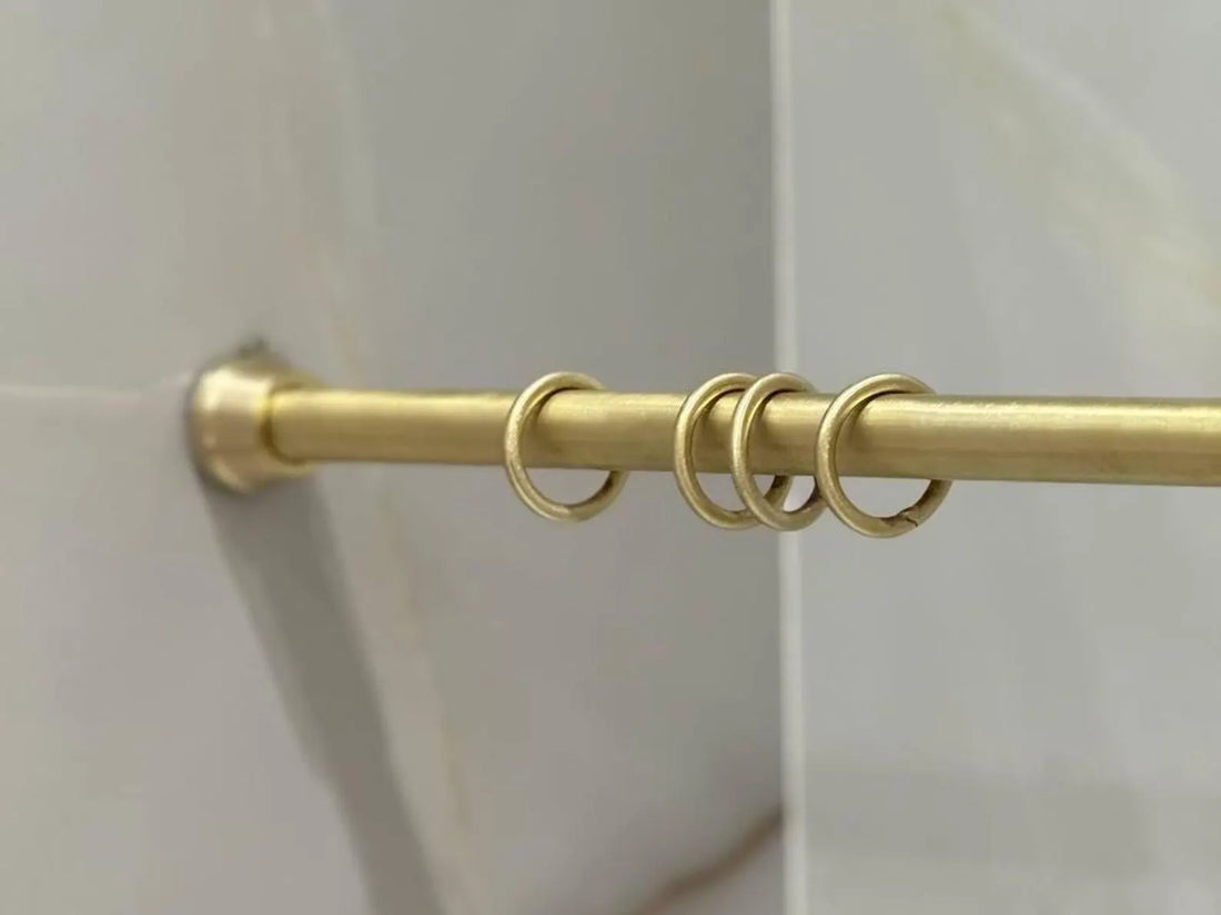 Unlacquered Brass Shower Curtain Rod – Wall-to-Wall with Rings