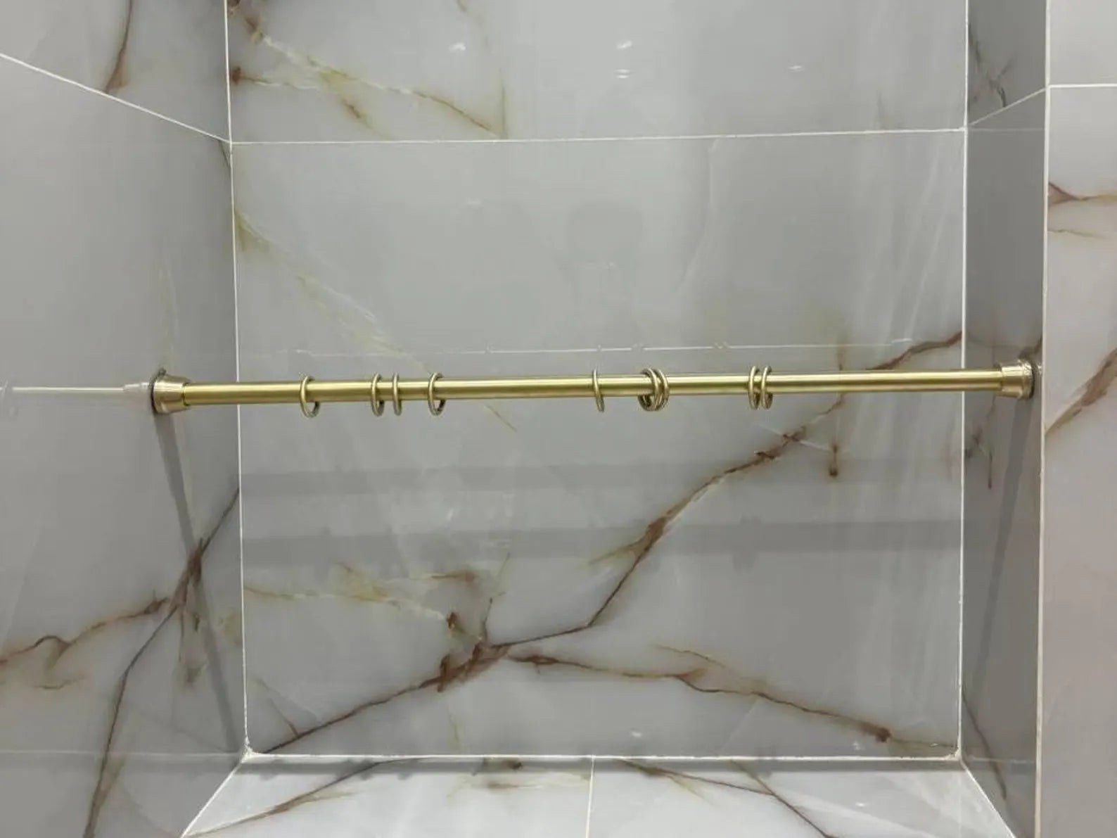 Unlacquered Brass Shower Curtain Rod – Wall-to-Wall with Rings