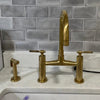 Unlacquered Brass Bridge Kitchen Faucet – Lever Handles, 8" Spread, Side Sprayer Included