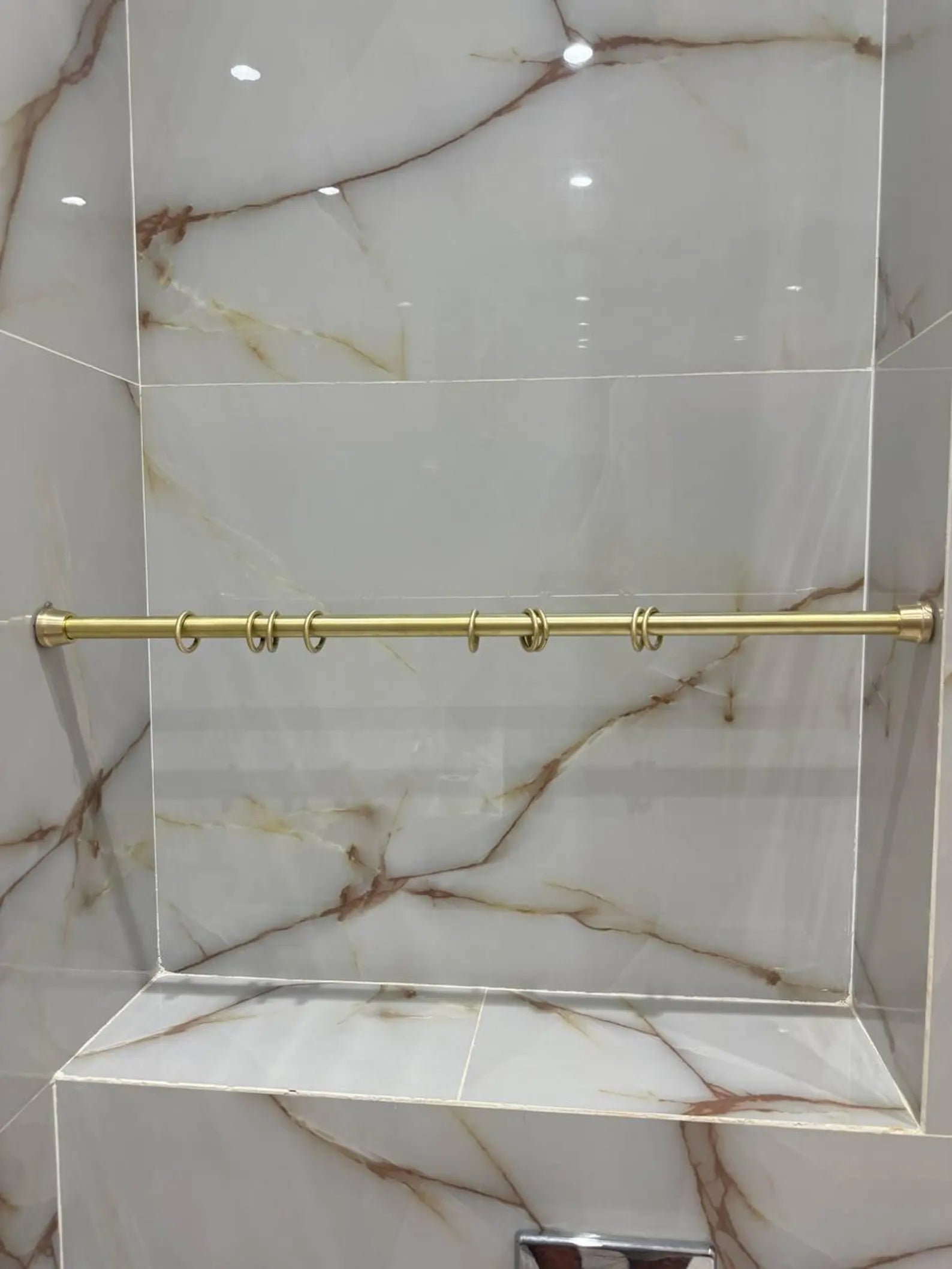 Unlacquered Brass Shower Curtain Rod – Wall-to-Wall with Rings
