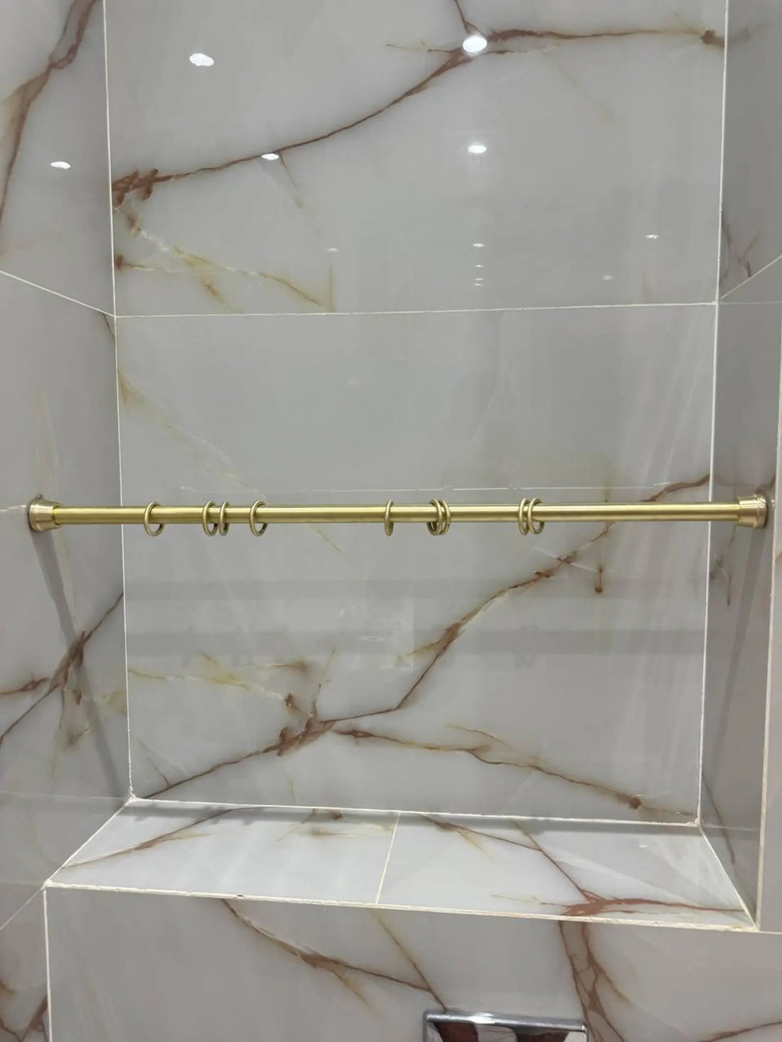 Unlacquered Brass Shower Curtain Rod – Wall-to-Wall with Rings