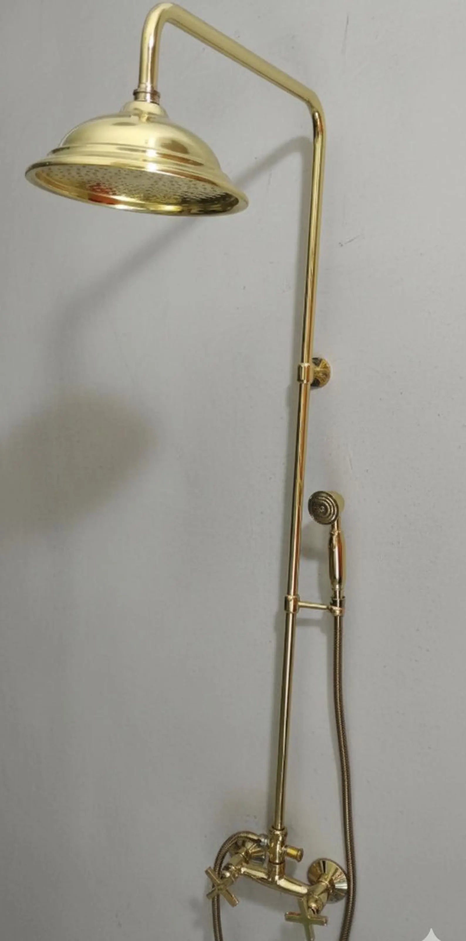 Unlacquered Brass Outdoor Shower with Handheld, Handmade Solid Brass Shower System