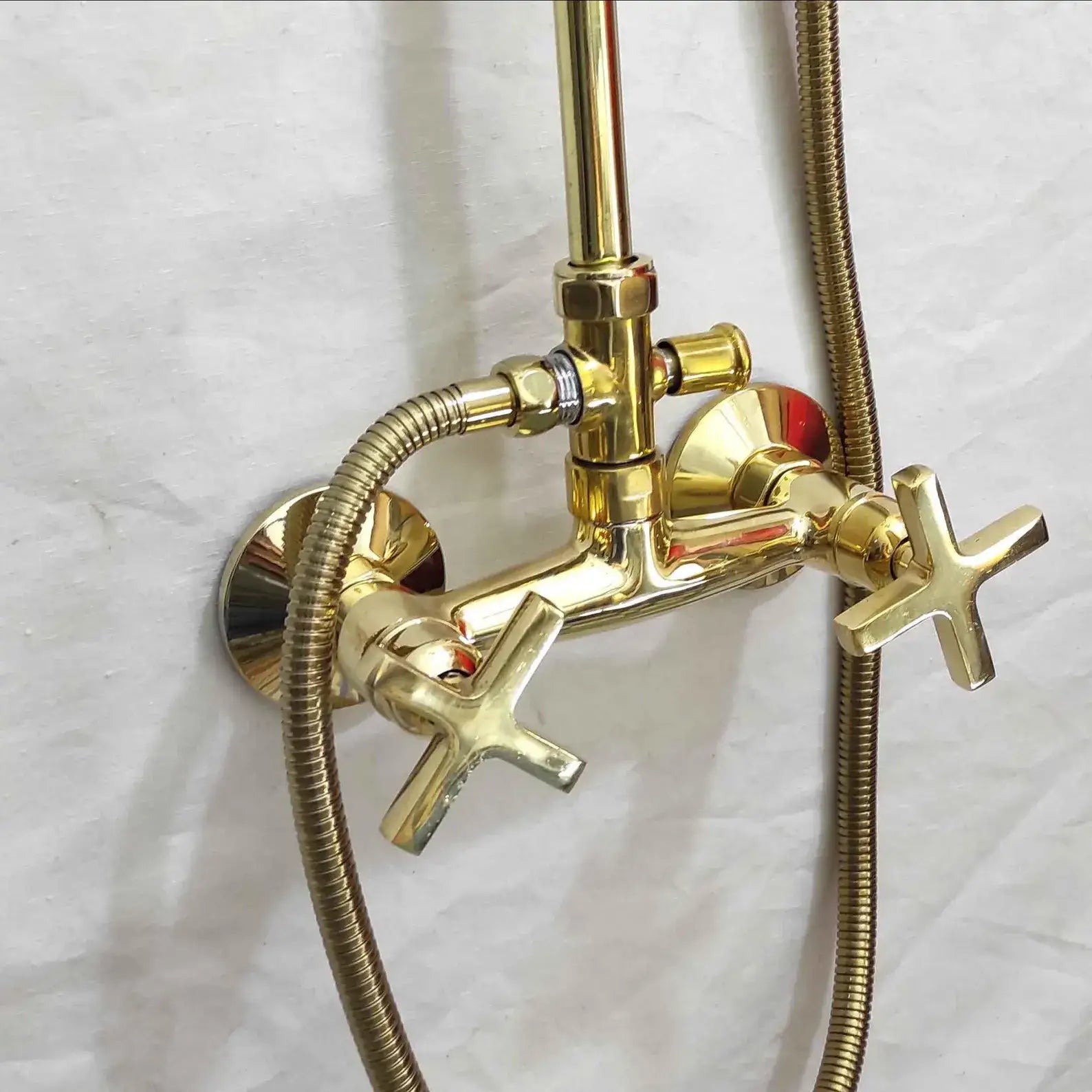 Unlacquered Brass Outdoor Shower with Handheld, Handmade Solid Brass Shower System
