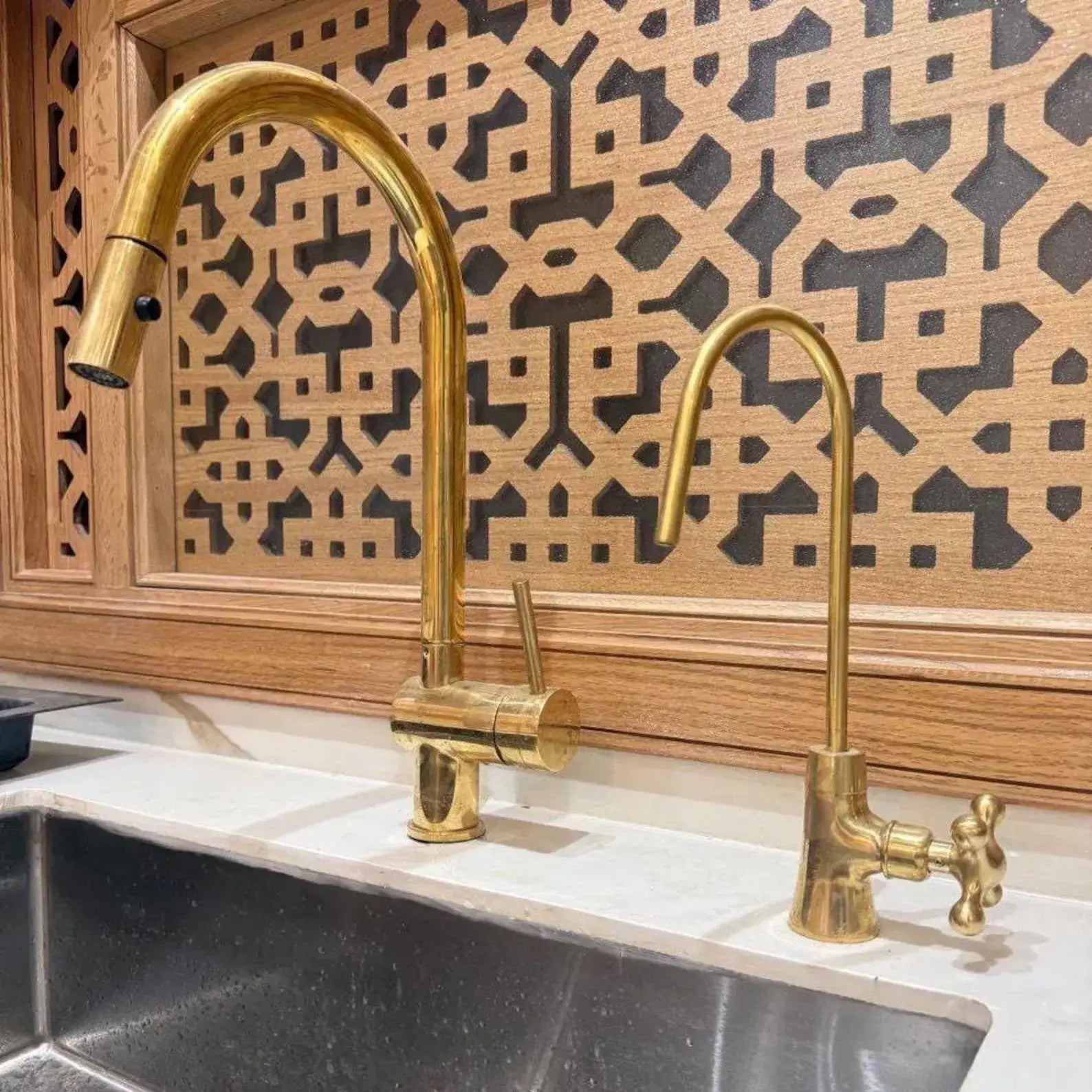 Unlacquered Brass Pull-Down Kitchen Faucet – Solid Brass, 17" Tall