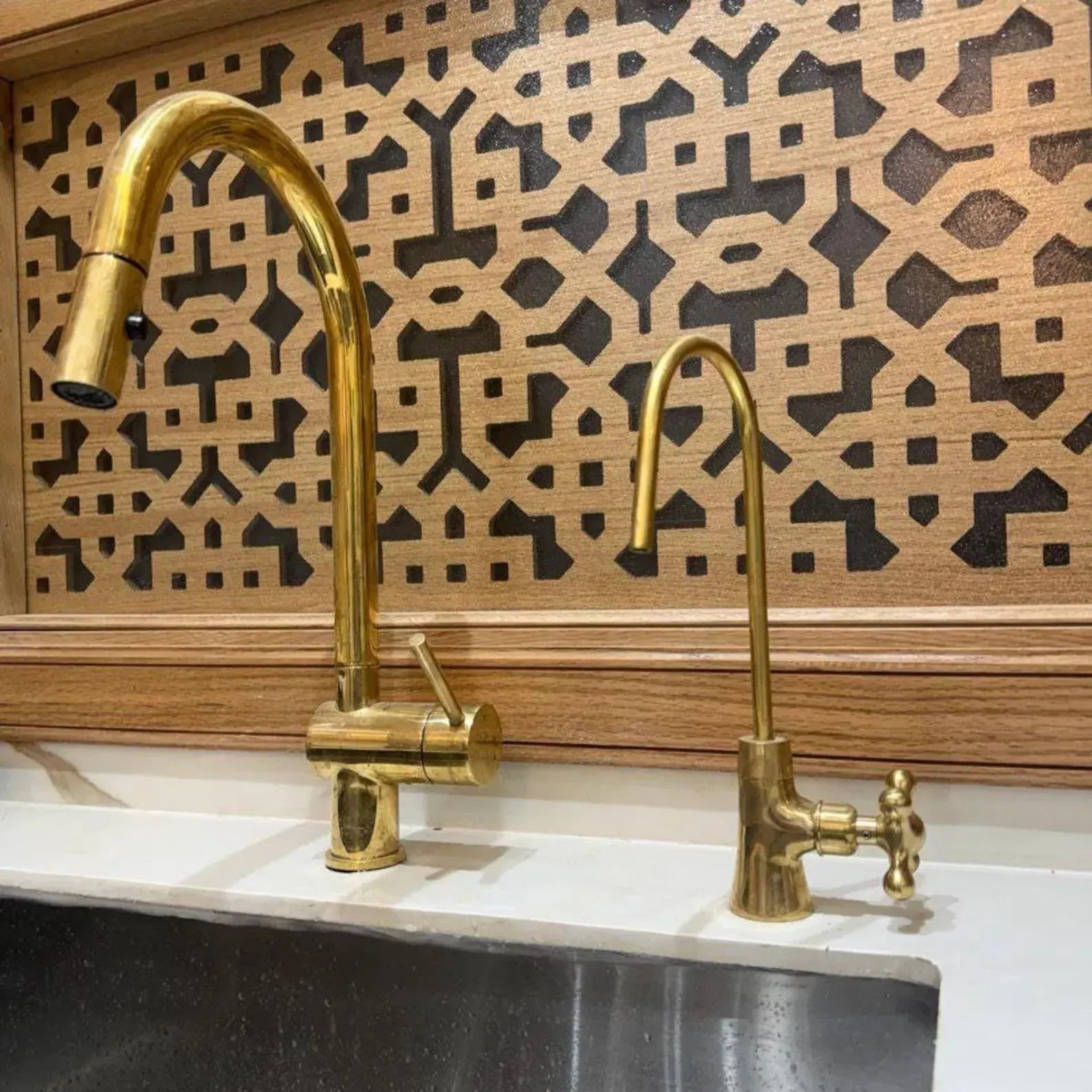 Unlacquered Brass Pull-Down Kitchen Faucet – Solid Brass, 17" Tall