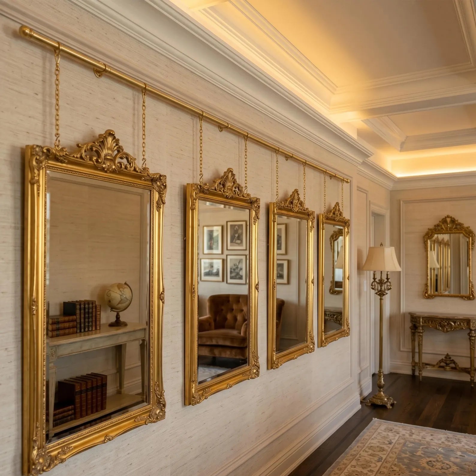 Unlacquered brass picture rail hanging kit for gallery wall display
