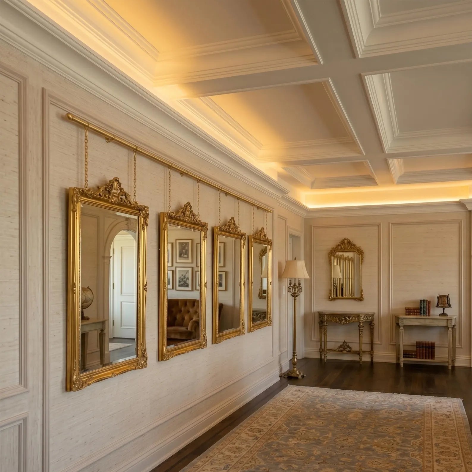 Unlacquered brass picture rail hanging kit for gallery wall display