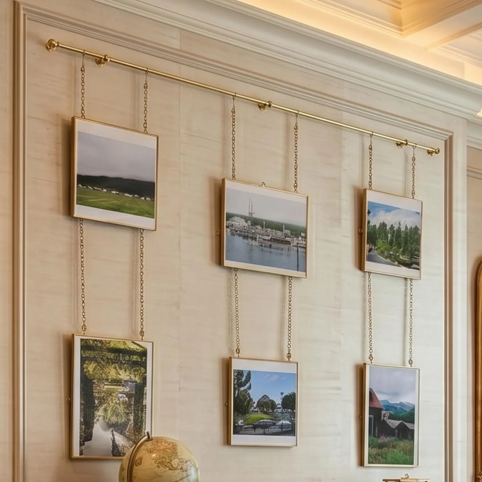 Unlacquered brass picture rail hanging kit for gallery wall display